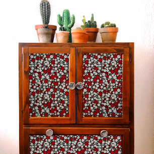 Little Red, White & Gray Flowers Pattern Decoupage Tissue Paper