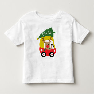 Little Reindeer Red Car & Christmas Tree Kids Baby Toddler T-Shirt