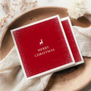 Little Reindeer Simple Snowflakes Christmas RED Napkin