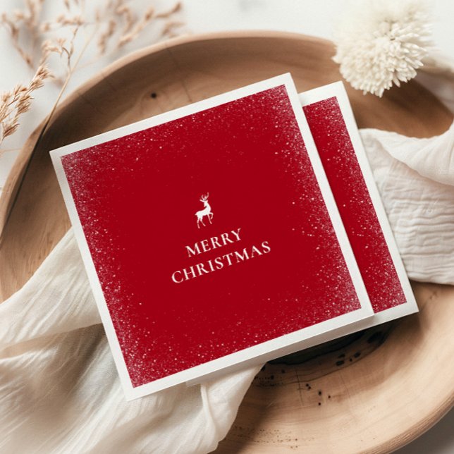 Little Reindeer Simple Snowflakes Christmas RED Napkin (Creator Uploaded)