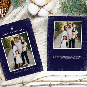 Little Reindeer Simple Snowflakes Custom 2 Photo  Holiday Card