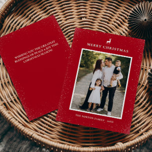 Little Reindeer Simple Snowflakes Custom Photo Holiday Card