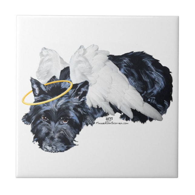 Little Resting Scottie Angel Tile (Front)