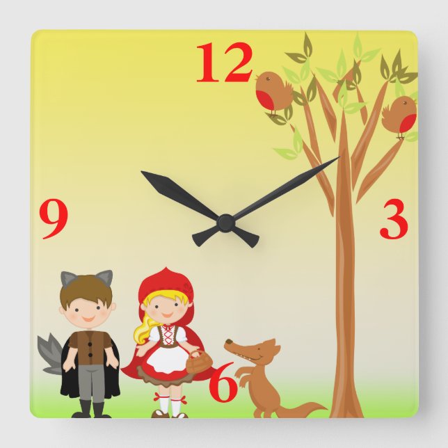 Little Riding Hood Birthday Celebration Square Wall Clock (Front)