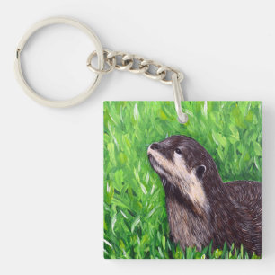 Little River Otter Painting Key Ring