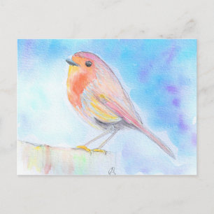 Little Robin Watercolor Painting Postcard