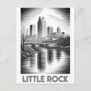 Little Rock Arkansas Skyline Black White Woodcut Holiday Postcard