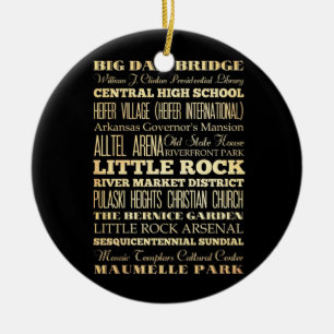 Little Rock City of Arkansas State Typography Art Ceramic Tree Decoration