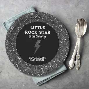 Little Rock Star Black Glitter Edgy Baby Shower Paper Plate