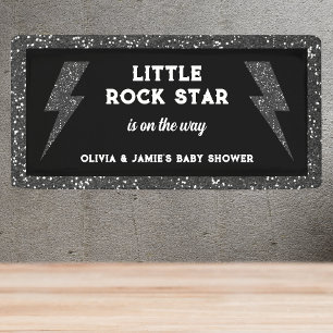 Little Rock Star Black Glitter Flash Baby Shower Banner