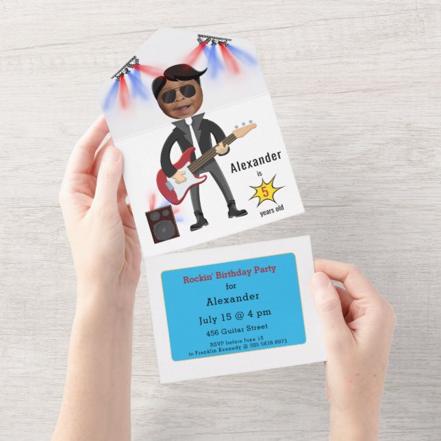 Little Rock Star Kids 🎸🤣 Guitar Champion All In One Invitation (Tearaway)