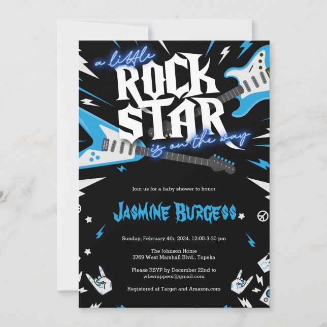 Little Rockstar Baby Shower Invitation, Guitar  Invitation (Front)
