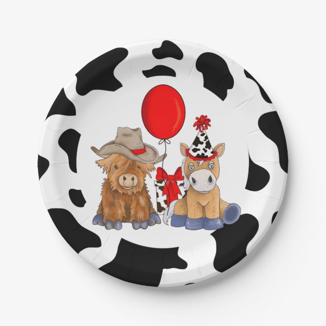 Little Rodeo Birthday Party Plates - Red (Front)