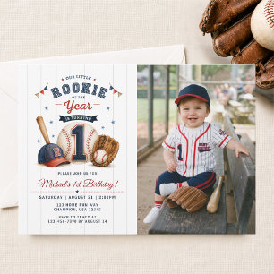 Little Rookie 1st Birthday Photo Invitation