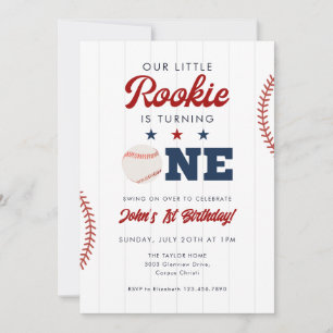 Little Rookie Baseball 1st Birthday Invitation