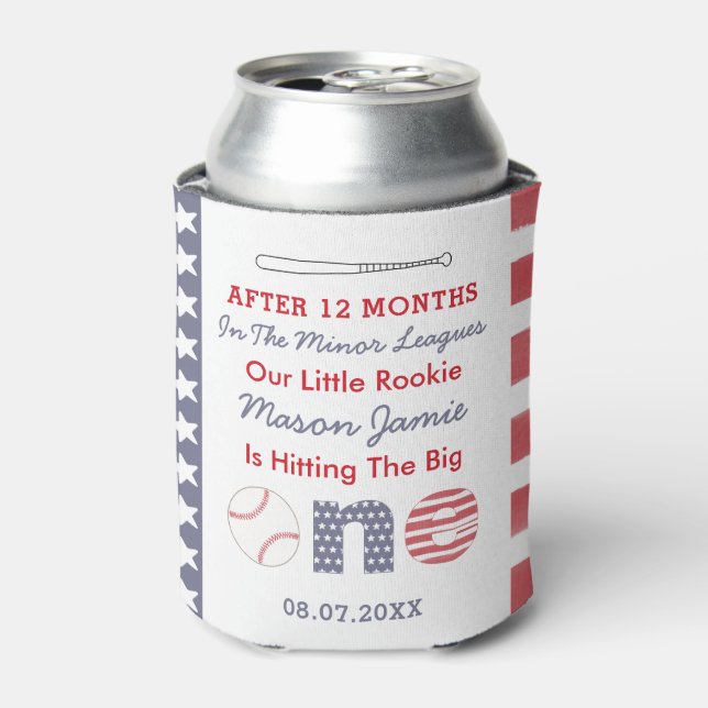 Little Rookie Baseball 1st Birthday Party Favour Can Cooler (Can Front)