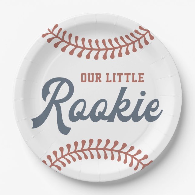 Little Rookie Baseball Boys 1st Birthday Party Paper Plate (Front)