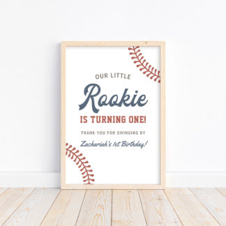 Little Rookie Baseball Boys 1st Birthday Party Poster