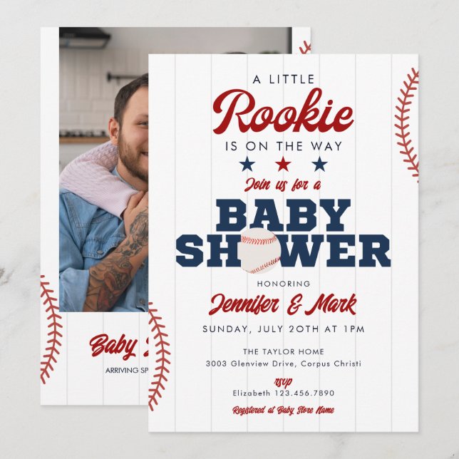 Little Rookie Baseball Photo Baby Shower Invitation (Front/Back)