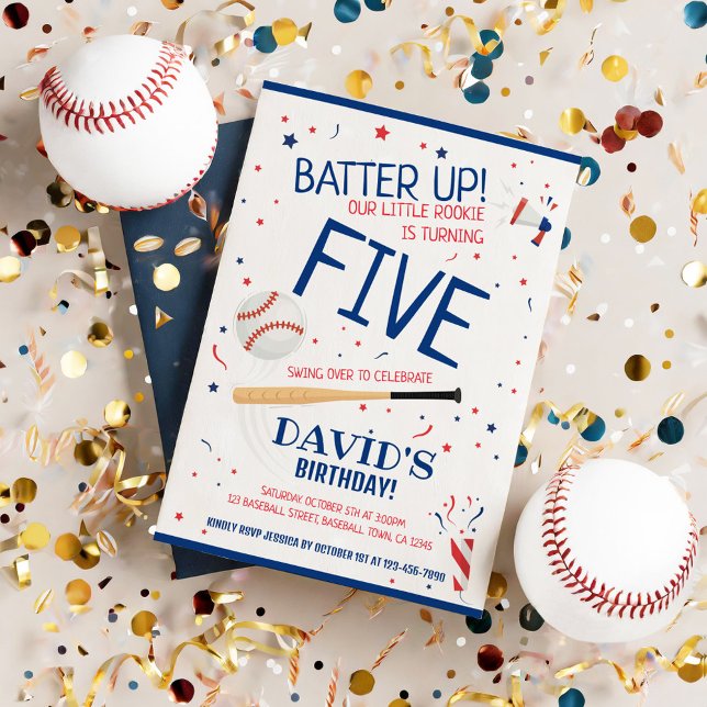 Little Rookie Batter Up Blue Baseball Birthday Invitation (Creator Uploaded)