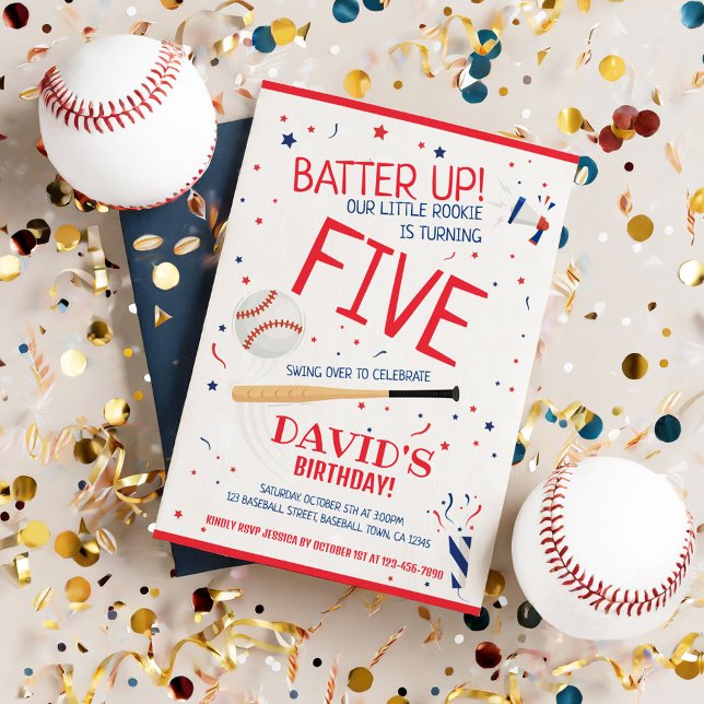 Little Rookie Batter Up Red Baseball Birthday Invitation (Creator Uploaded)