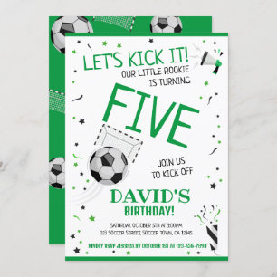 Little Rookie Let's Kick It Green Soccer Birthday Invitation