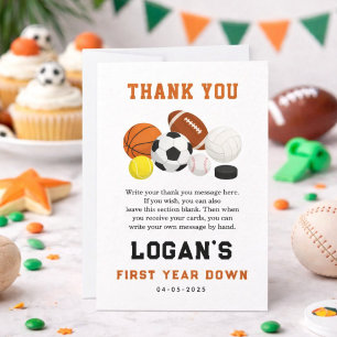 Little Rookie Sports 1st Birthday All-Star Party Thank You Card