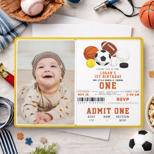 Little Rookie Sports 1st Birthday   Fun All-Star  Invitation