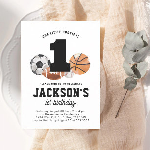 Little Rookie Sports 1st Birthday Invitation