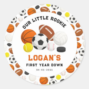 Little Rookie Sports 1st Birthday Party   All-Star Classic Round Sticker