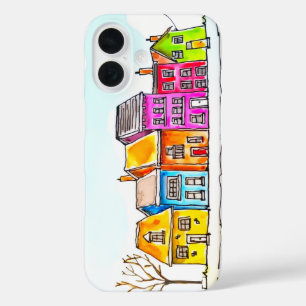 Little Row of Colourful Houses iPhone 16 Case