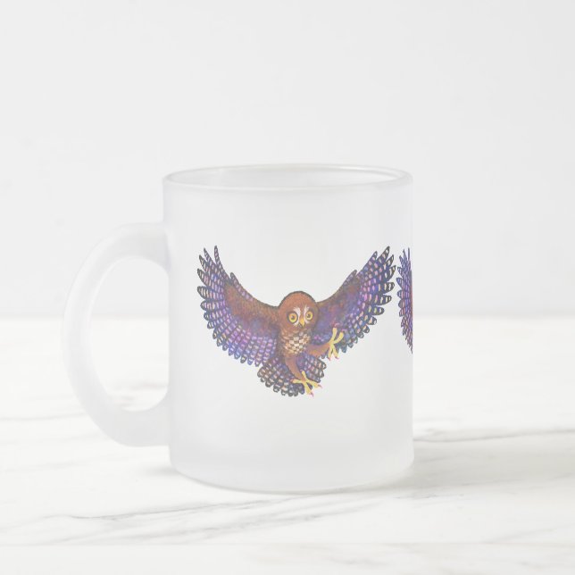 Little Ruru Morepork Owl Trio Frosted Glass Coffee Mug (Left)