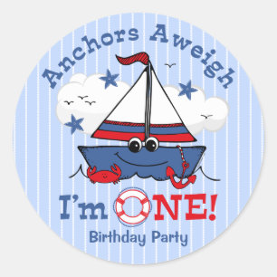 Little Sailboat 1st Birthday Classic Round Sticker