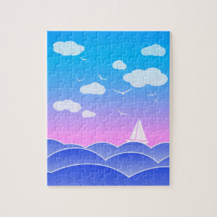 Little Sailboat Blue Ocean Seascape Children's Jigsaw Puzzle