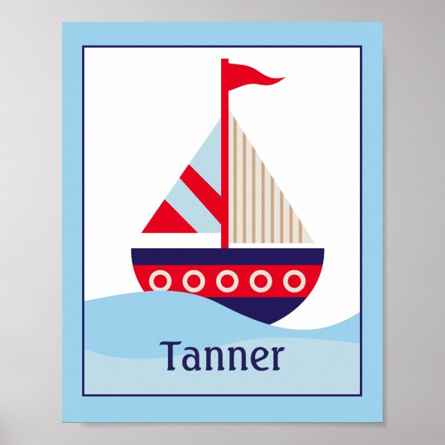 Little Sailboat Customised Nursery Art Print (Front)