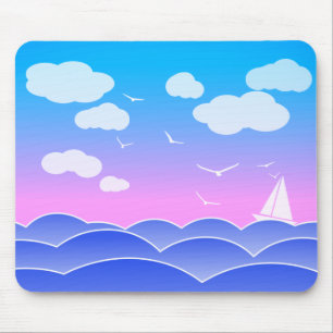 Little Sailboat In The Ocean Cute Playful Seascape Mouse Pad