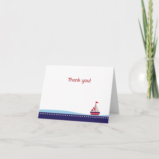 Little sailboat Navy Folded Thank you note (Front)