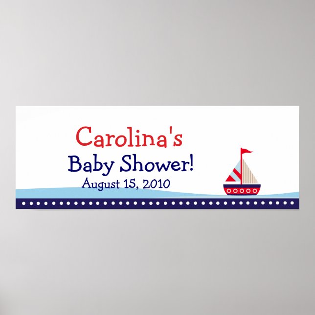 Little Sailboat Personalised Baby Shower Banner Poster (Front)
