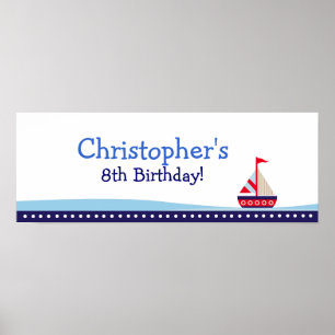 Little Sailboat Personalised Birthday Banner Poster