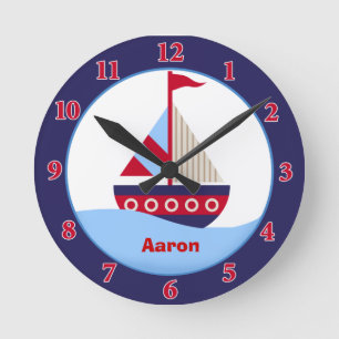 Little Sailboat Personalised Wall Clock (Navy)