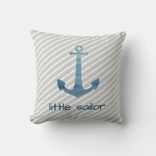 Little Sailor Anchor Nautical Stripe Pillow