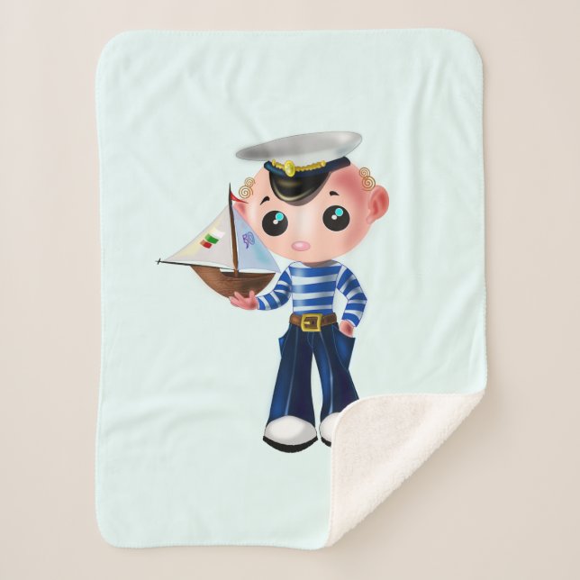 Little Sailor Boy Baby Sherpa Blanket (Front)