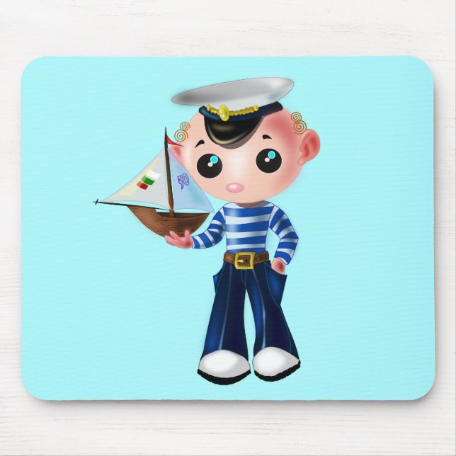 Little Sailor Boy Blue Mouse Pad Your Colour - Tex (Front)
