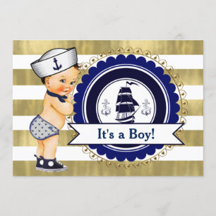 Little Sailor Boy Nautical Baby Shower Invitation