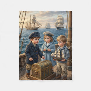 Little Sailor Children Discovering Treasure Chest Fleece Blanket