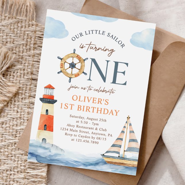 Little Sailor Nautical Blue Pastel 1st Birthday Invitation (Creator Uploaded)
