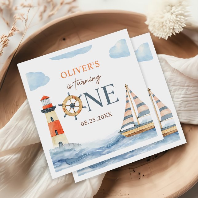 Little Sailor Nautical Blue Pastel 1st Birthday Napkin (Creator Uploaded)