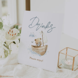 Little Sailor Teddy Bear Baby Shower Drinks Pedestal Sign