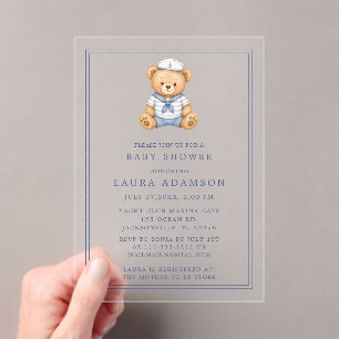 Little Sailor Teddy Bear Nautical Baby Shower Acrylic Invitations