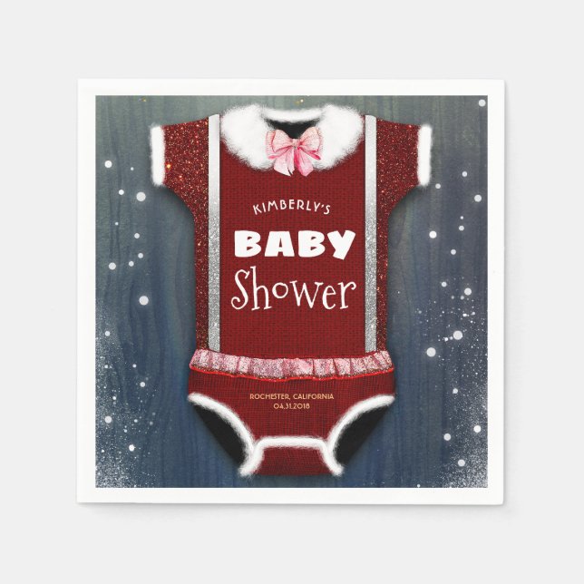 Little Santa Bodysuit Winter Baby Shower Napkin (Front)